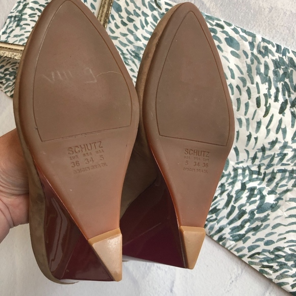 Schutz Tan Leather Round Toe Geometric Wedges 5 - Picture 7 of 8